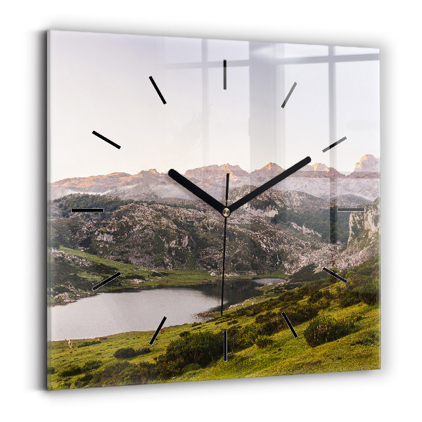 Horloge murale carrée Lac et montagnes des Pyrénées