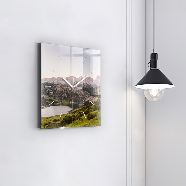 Horloge murale carrée Lac et montagnes des Pyrénées