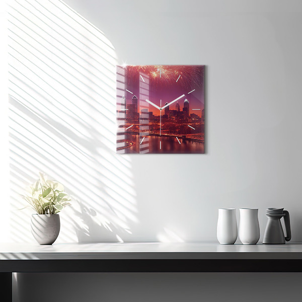 Horloge murale carrée La ville de Philadelphie la nuit