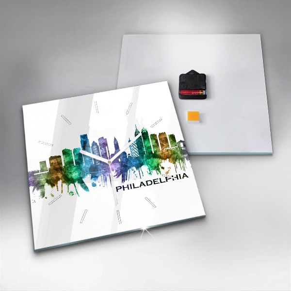 Horloge murale carrée Philadelphie colorée