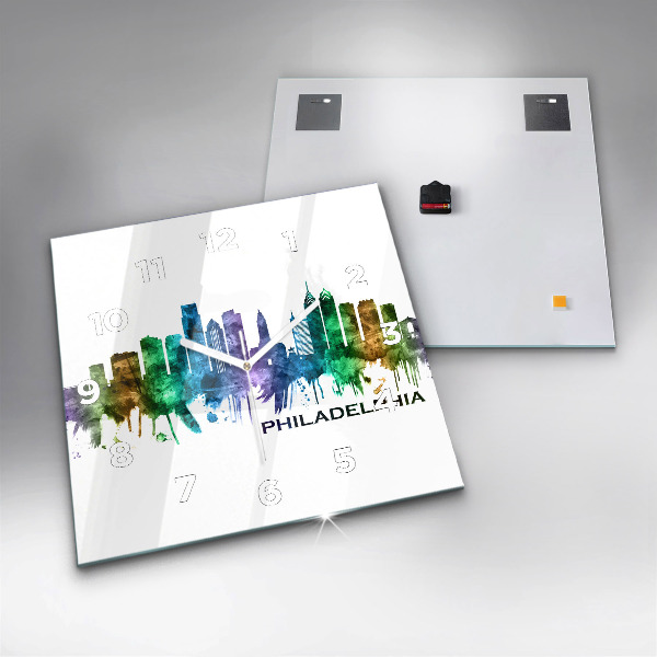 Horloge murale carrée Philadelphie colorée