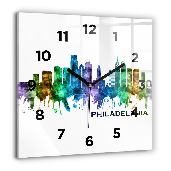 Horloge murale carrée Philadelphie colorée