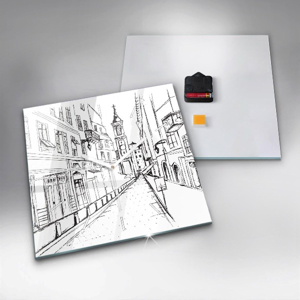 Horloge carrée en verre Dessin de la ville de Provence