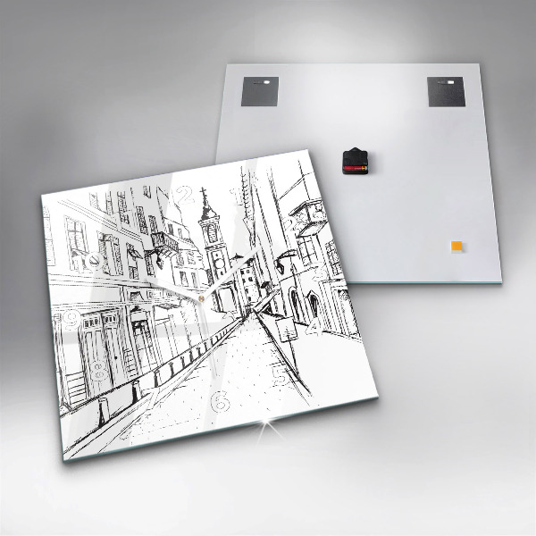 Horloge carrée en verre Dessin de la ville de Provence