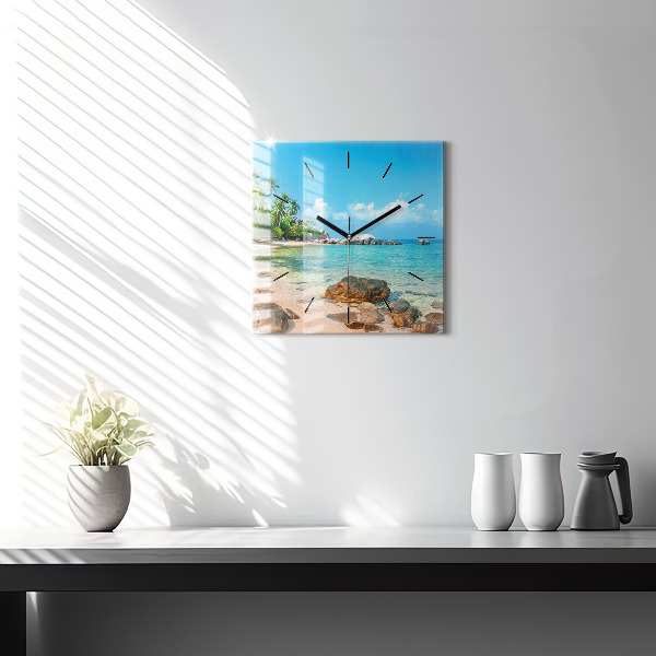Pendule carrée en verre Belle plage en Thaïlande