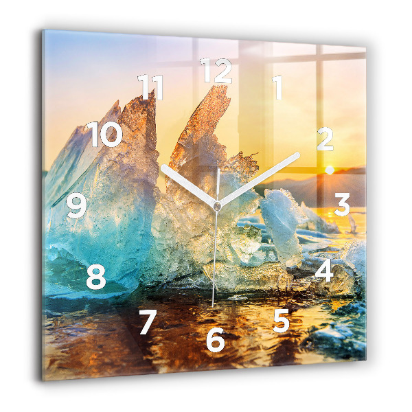 Horloge carrée en verre Iceberg et lever de soleil