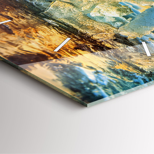 Horloge carrée en verre Iceberg et lever de soleil