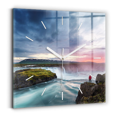 Horloge carrée en verre Paysage avec une cascade