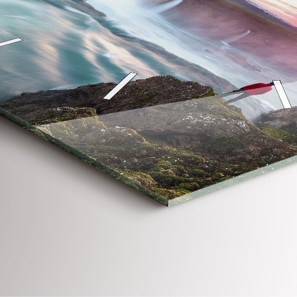 Horloge carrée en verre Paysage avec une cascade