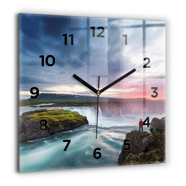 Horloge carrée en verre Paysage avec une cascade