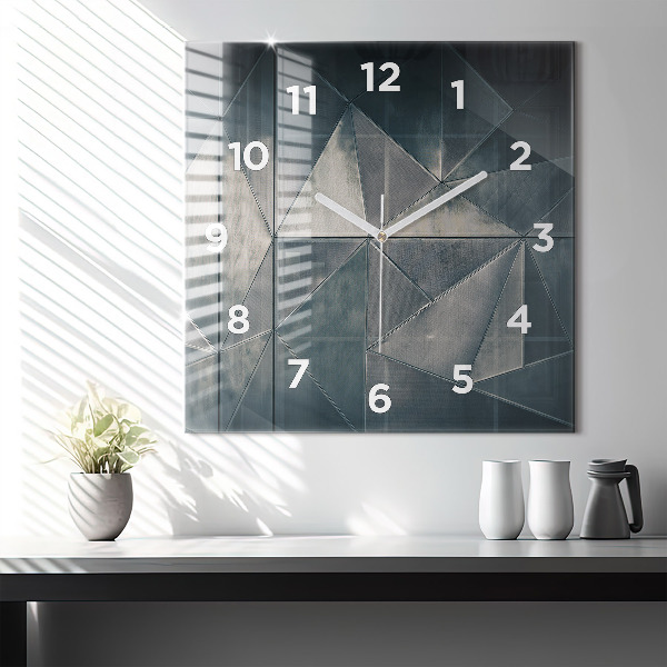 Horloge carrée en verre Triangles abstraits en métal