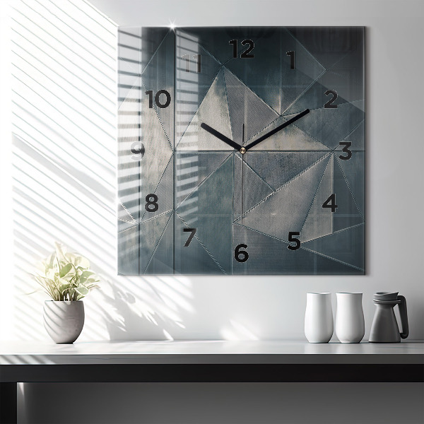 Horloge carrée en verre Triangles abstraits en métal