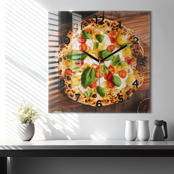 Horloge murale carrée pizza italienne