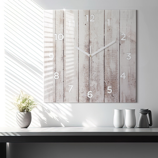 Horloge murale carrée Planches de bois clair