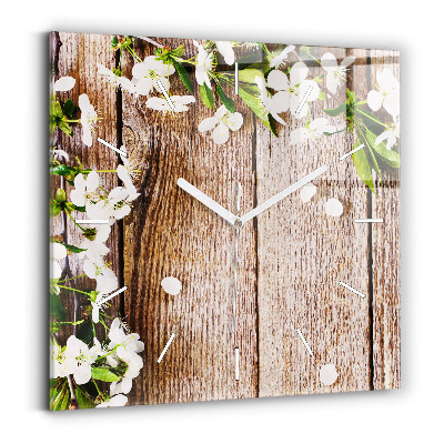 Horloge murale carrée Fleurs sur bois