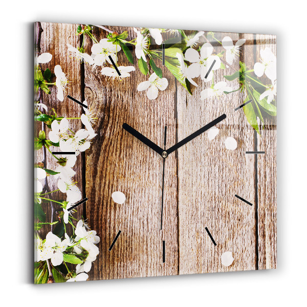 Horloge murale carrée Fleurs sur bois