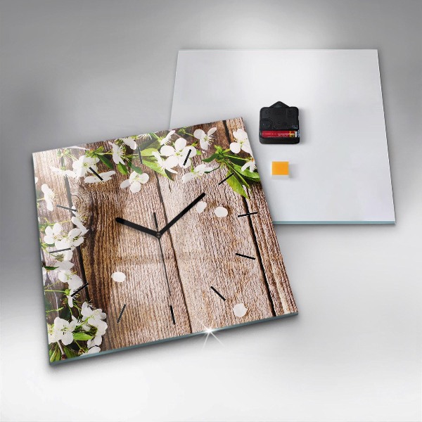 Horloge murale carrée Fleurs sur bois