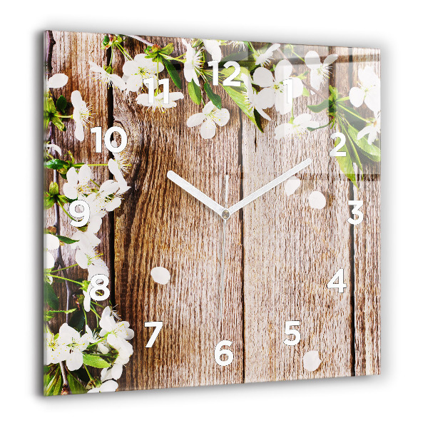 Horloge murale carrée Fleurs sur bois