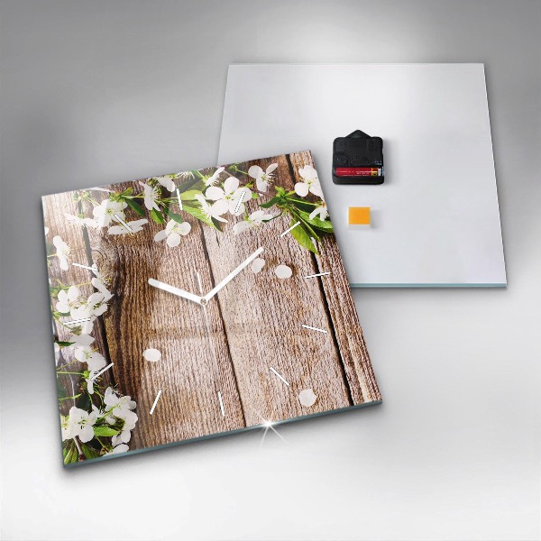 Horloge murale carrée Fleurs sur bois