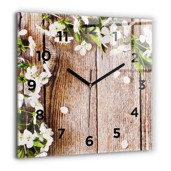 Horloge murale carrée Fleurs sur bois