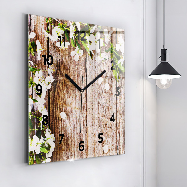 Horloge murale carrée Fleurs sur bois