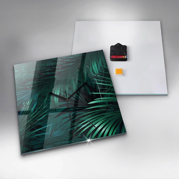 Horloge murale carrée feuilles tropicales