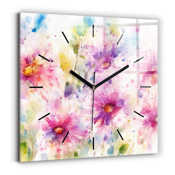 Horloge murale carrée Fleurs peintes