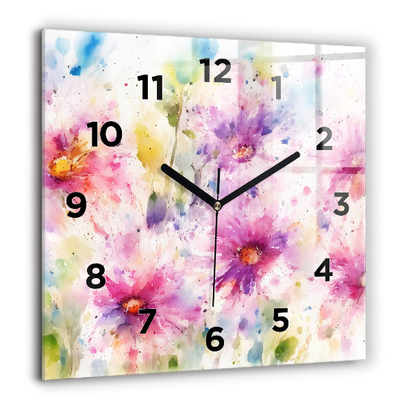 Horloge murale carrée Fleurs peintes