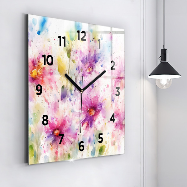 Horloge murale carrée Fleurs peintes