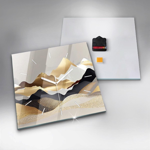 Horloge murale carrée Montagnes dorées abstraites