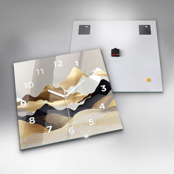 Horloge murale carrée Montagnes dorées abstraites