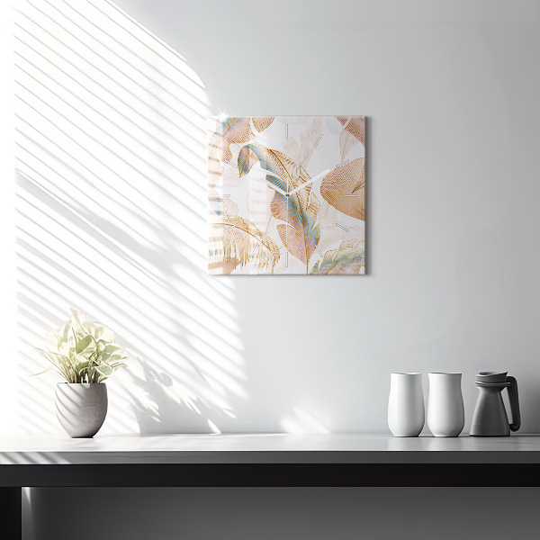 Horloge murale carrée Motif de feuille naturelle