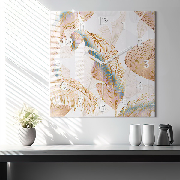 Horloge murale carrée Motif de feuille naturelle