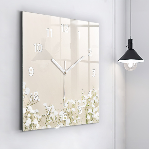 Horloge murale carrée Fleurs de gypsophile en fleurs