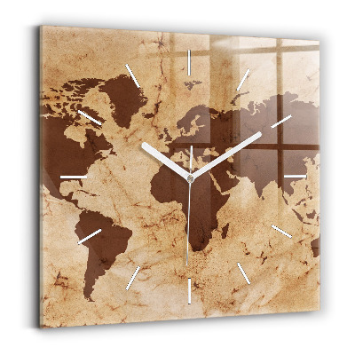 Horloge murale carrée Carte du monde vintage