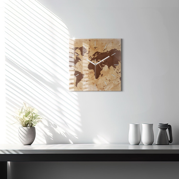Horloge murale carrée Carte du monde vintage