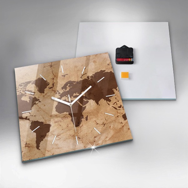 Horloge murale carrée Carte du monde vintage