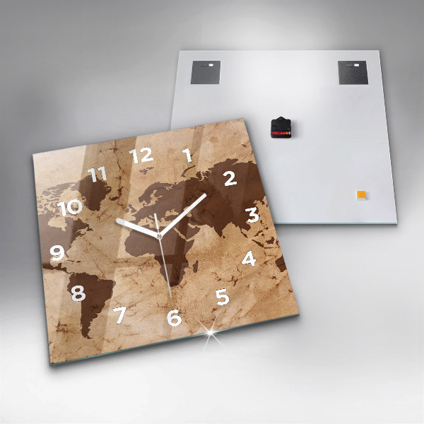 Horloge murale carrée Carte du monde vintage