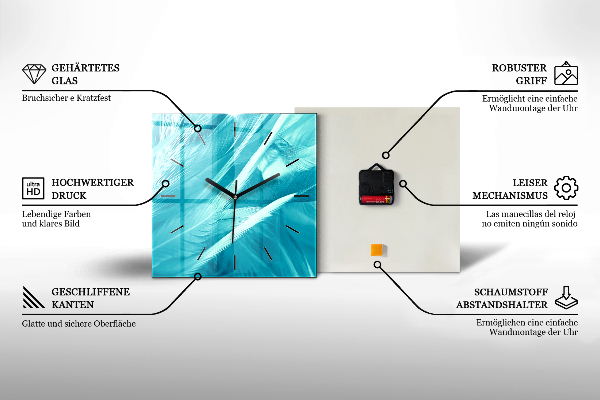 Horloge murale carrée Plumes – abstrait