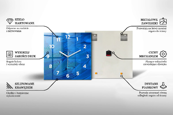 Horloge murale carrée Plumes – abstrait