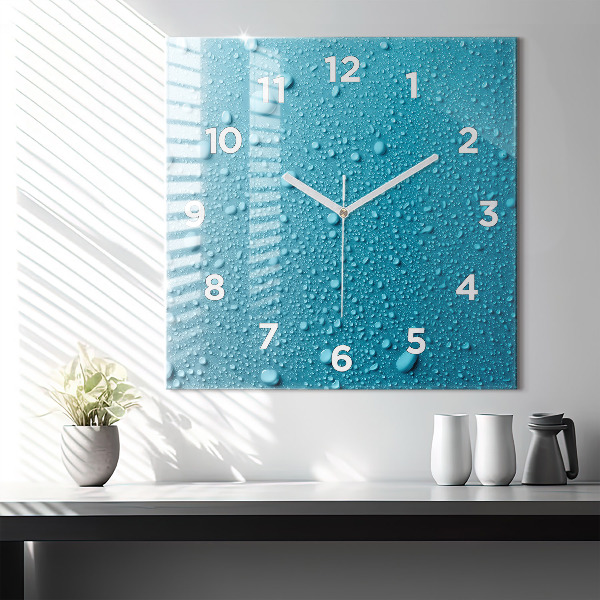 Horloge murale carrée 'Gouttes d''eau sur le verre'