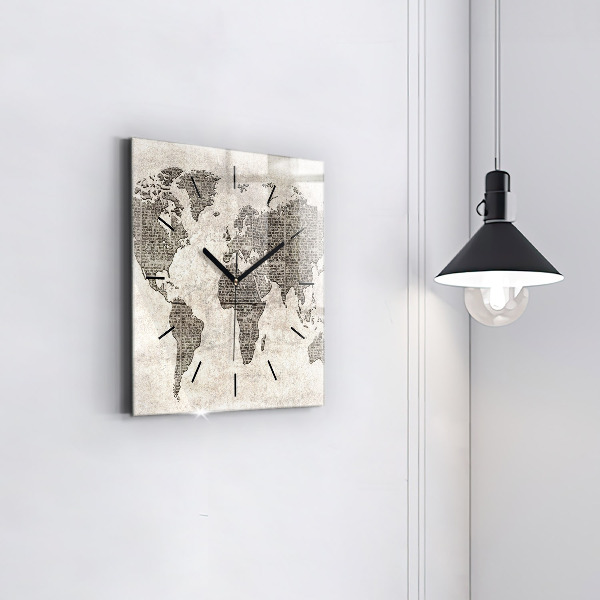 Horloge murale carrée Journal de la carte du monde