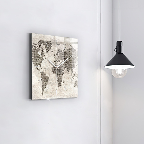 Horloge murale carrée Journal de la carte du monde