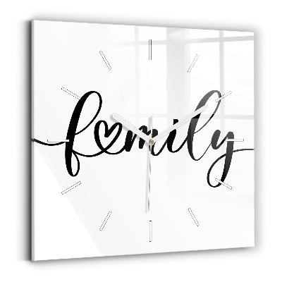 Pendule carrée en verre Inscription familiale et coeur