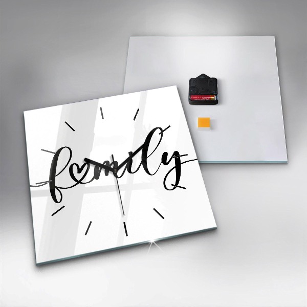 Pendule carrée en verre Inscription familiale et coeur