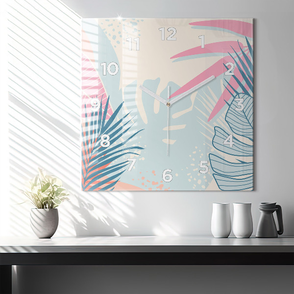 Pendule carrée en verre Feuilles pastel – Tropiques