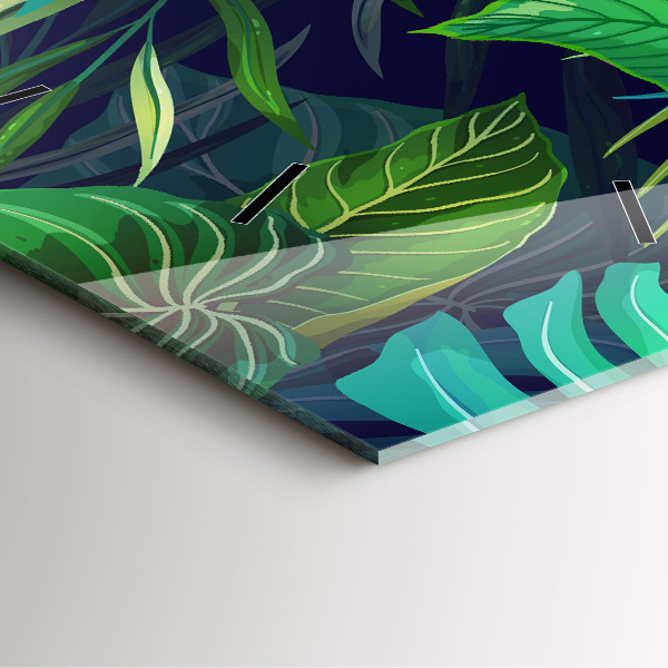 Pendule carrée en verre Feuilles exotiques