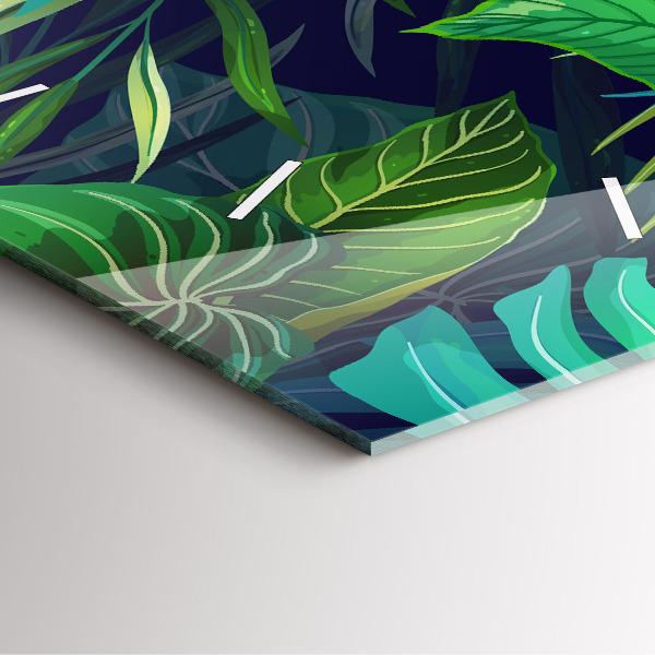 Pendule carrée en verre Feuilles exotiques