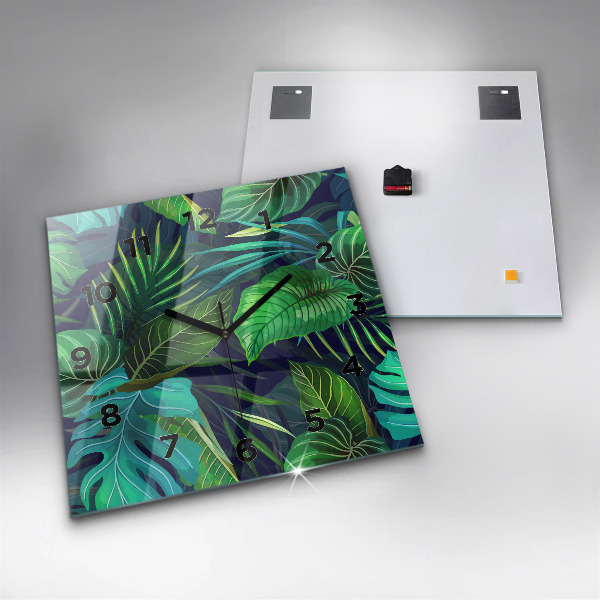 Pendule carrée en verre Feuilles exotiques