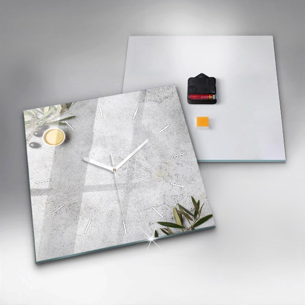 Pendule carrée en verre Olives minimalistes